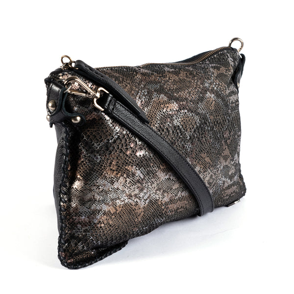 Rantu : Ladies Leather Crossbody Handbag in Nero Rockafella