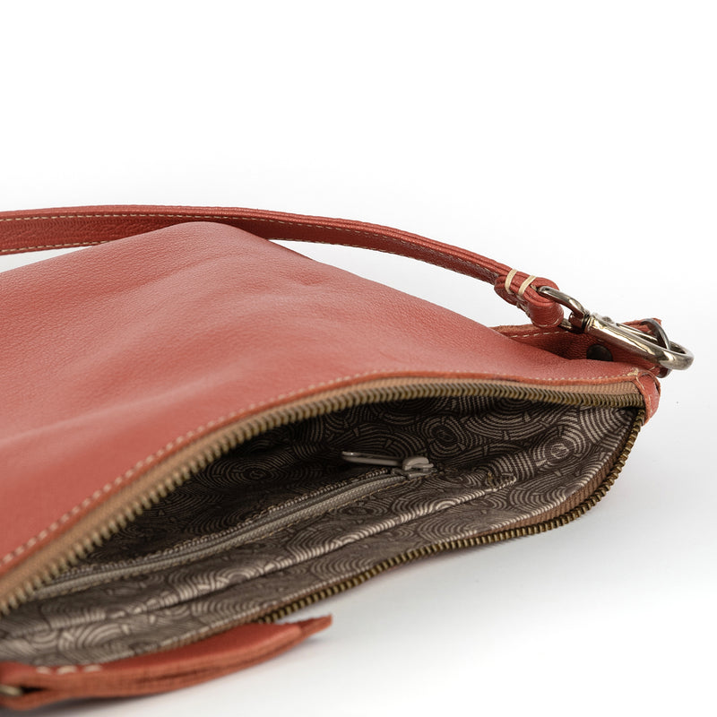 Rantu : Ladies Leather Crossbody Handbag in Burnt Orange Cayak