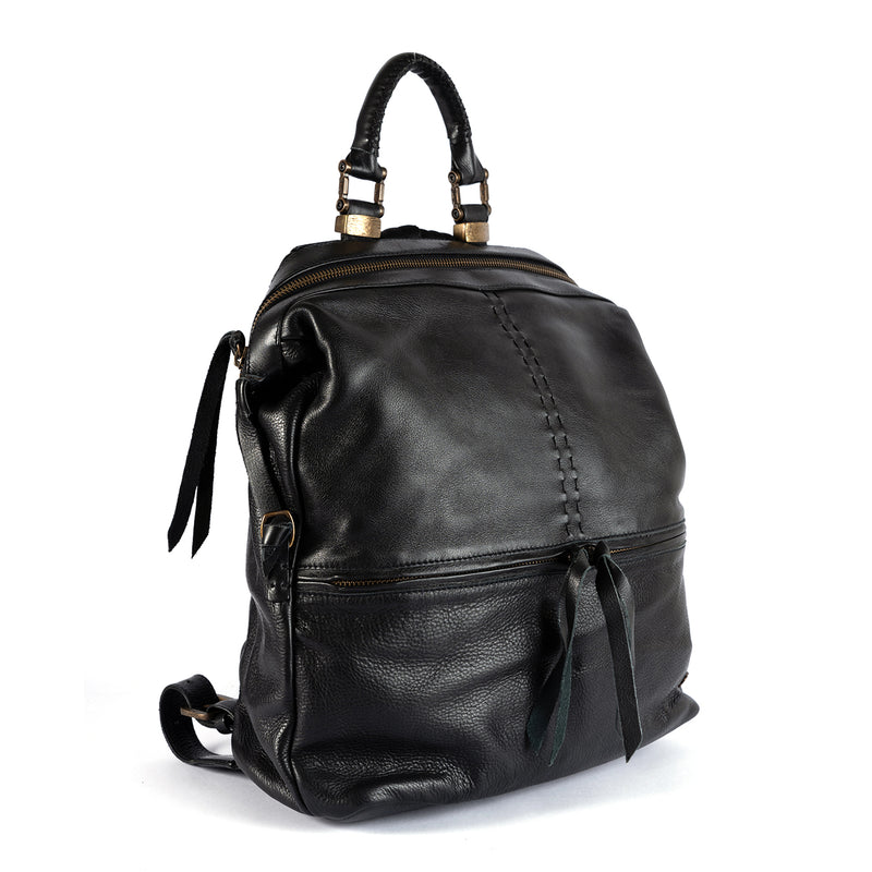 Zinande : Leather Backpack in Black Delta