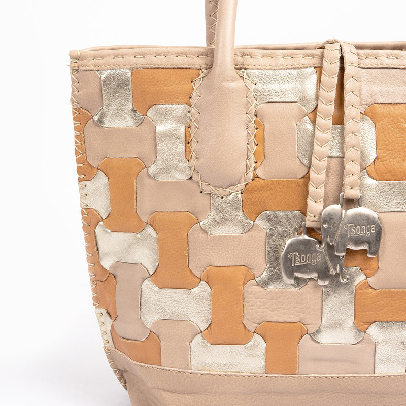 Zukisa : Ladies Leather Shopper Handbag in Gravel & Tan Vintage & Bark Domus