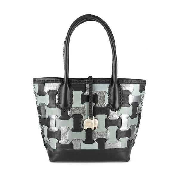 Zukisa : Ladies Leather Shopper Handbag in Black, Highrise Vintage & Anthracite Metal Grain